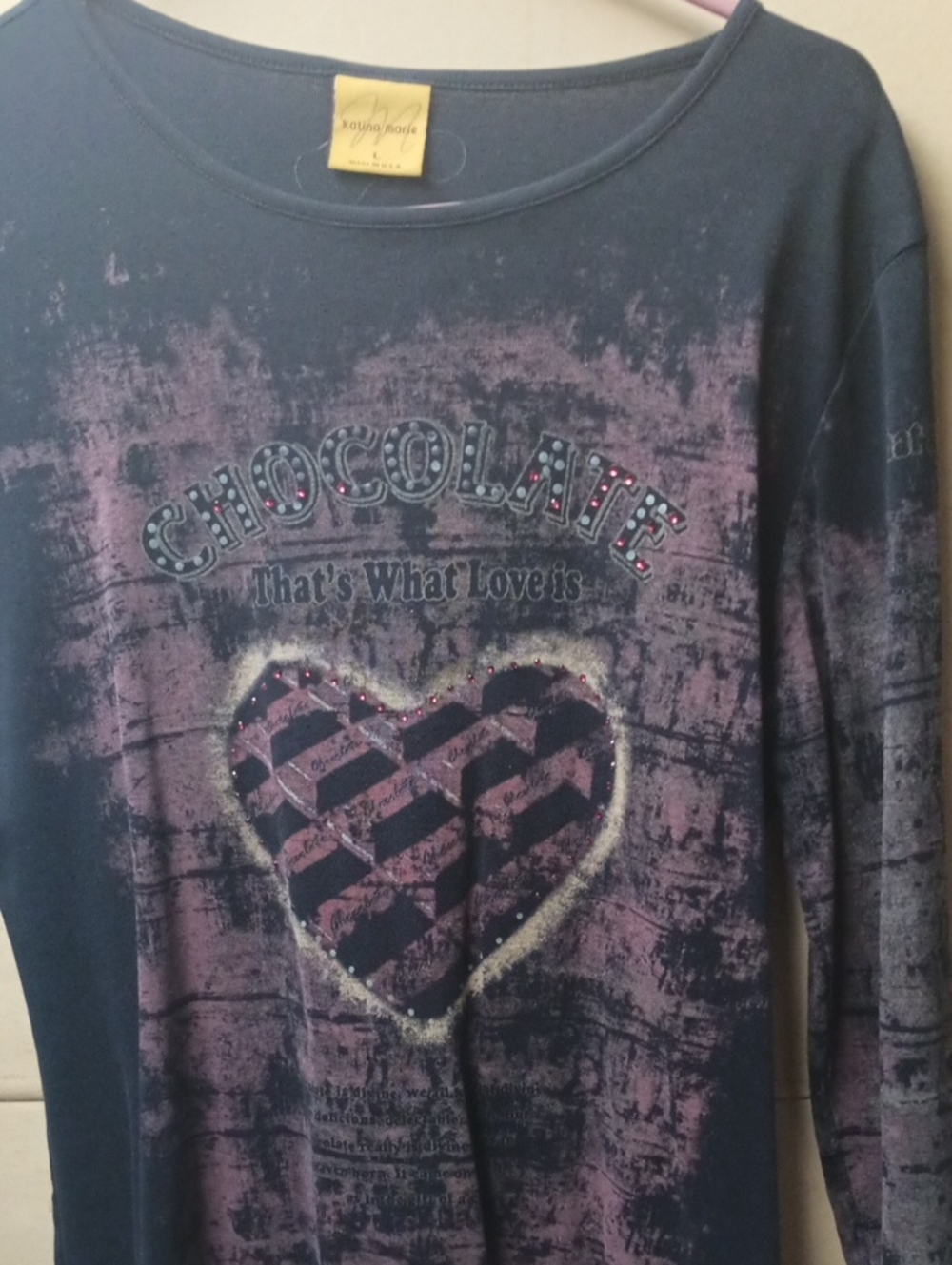 Kids Chocolate Heart Long Sleeve Top - Navy & Pink